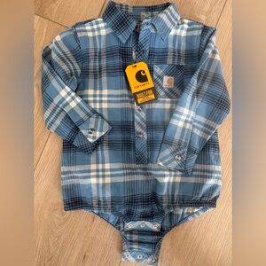 Carhartt Blue and White Plaid Collared One Piece NWT